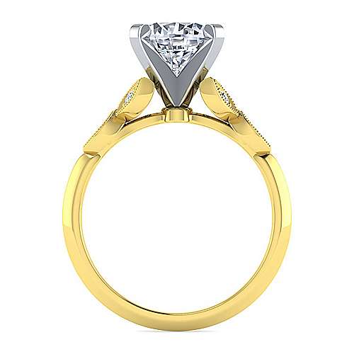 14K WhiteYellow Split shank Vintage Inspired 14K White-Yellow Gold Split Shank Round Diamond Engagement Ring Surrey Vancouver Canada Langley Burnaby Richmond