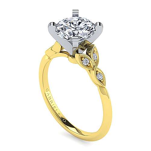 14K WhiteYellow Split shank Vintage Inspired 14K White-Yellow Gold Split Shank Round Diamond Engagement Ring Surrey Vancouver Canada Langley Burnaby Richmond