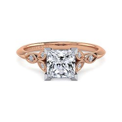 Vintage Inspired 14K White-Rose Gold Split Shank Princess Cut Diamond Engagement Ring Surrey Vancouver Canada Langley Burnaby Richmond