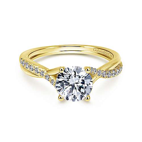 14K Yellow Free form 14K Yellow Gold Round Diamond Engagement Ring Surrey Vancouver Canada Langley Burnaby Richmond