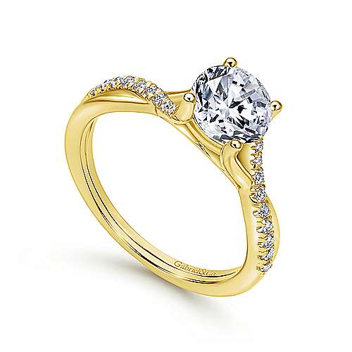 14K Yellow Free form 14K Yellow Gold Round Diamond Engagement Ring Surrey Vancouver Canada Langley Burnaby Richmond