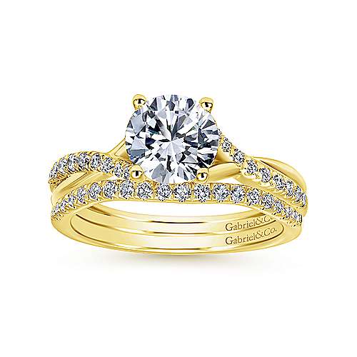 14K Yellow Free form 14K Yellow Gold Round Diamond Engagement Ring Surrey Vancouver Canada Langley Burnaby Richmond