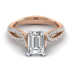 14K White-Rose Gold Emerald Diamond Twisted Engagement Ring Surrey Vancouver Canada Langley Burnaby Richmond