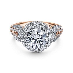 14K White-Rose Gold Round Halo Diamond Engagement Ring Surrey Vancouver Canada Langley Burnaby Richmond