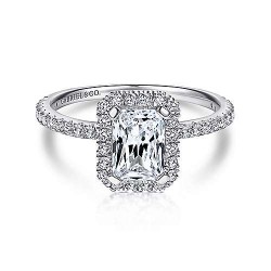 18K White Gold Halo Emerald Cut Diamond Engagement Ring Surrey Vancouver Canada Langley Burnaby Richmond