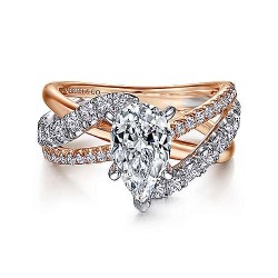 14K White-Rose Gold Pear Shape Free Form Diamond Engagement Ring Surrey Vancouver Canada Langley Burnaby Richmond