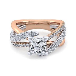 14K White-Rose Gold Princess Cut Free Form Diamond Engagement Ring Surrey Vancouver Canada Langley Burnaby Richmond