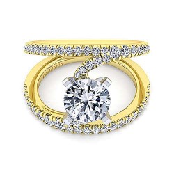 14K White-Yellow Gold Round Diamond Split Shank Engagement Ring Surrey Vancouver Canada Langley Burnaby Richmond