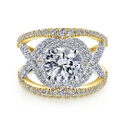 18K White-Yellow Gold Round Halo Diamond Engagement Ring Surrey Vancouver Canada Langley Burnaby Richmond