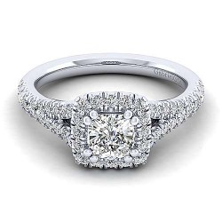 14K White Gold Cushion Halo Diamond Engagement Ring Surrey Vancouver Canada Langley Burnaby Richmond