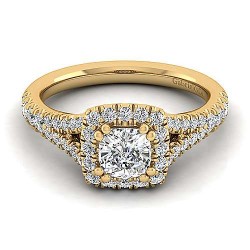 14K Yellow Gold Cushion Halo Diamond Engagement Ring Surrey Vancouver Canada Langley Burnaby Richmond