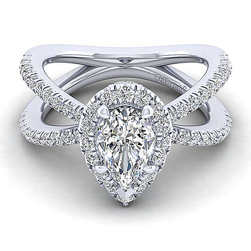 14K White Halo 14K White Gold Pear Shape Halo Diamond Engagement Ring Surrey Vancouver Canada Langley Burnaby Richmond