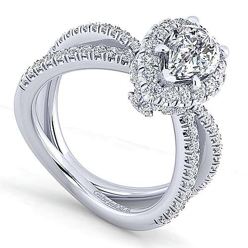 14K White Halo 14K White Gold Pear Shape Halo Diamond Engagement Ring Surrey Vancouver Canada Langley Burnaby Richmond