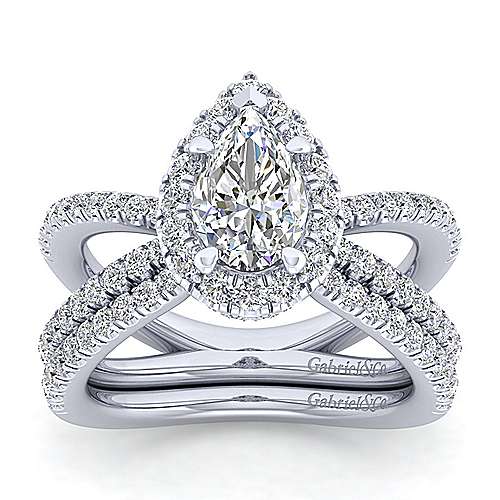 14K White Halo 14K White Gold Pear Shape Halo Diamond Engagement Ring Surrey Vancouver Canada Langley Burnaby Richmond