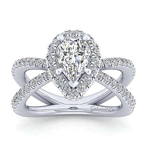 14K White Halo 14K White Gold Pear Shape Halo Diamond Engagement Ring Surrey Vancouver Canada Langley Burnaby Richmond