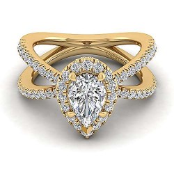 14K Yellow Gold Pear Shape Halo Diamond Engagement Ring Surrey Vancouver Canada Langley Burnaby Richmond