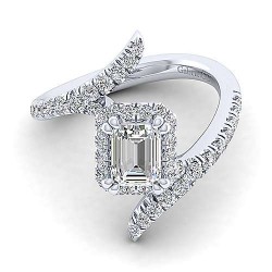 14K White Gold Halo Emerald Cut Diamond Engagement Ring Surrey Vancouver Canada Langley Burnaby Richmond