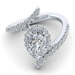 14K White Gold Pear Shape Halo Diamond Engagement Ring Surrey Vancouver Canada Langley Burnaby Richmond