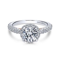 14K White-Rose Gold Round Halo Diamond Engagement Ring Surrey Vancouver Canada Langley Burnaby Richmond