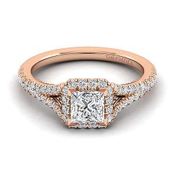 14K Rose Gold Princess Halo Diamond Engagement Ring Surrey Vancouver Canada Langley Burnaby Richmond