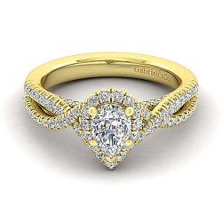 14K Yellow Gold Pear Shape Halo Diamond Engagement Ring Surrey Vancouver Canada Langley Burnaby Richmond