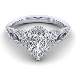 Platinum Pear Shape Halo Diamond Engagement Ring Surrey Vancouver Canada Langley Burnaby Richmond