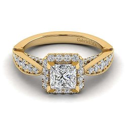 14K Yellow Gold Princess Halo Diamond Engagement Ring Surrey Vancouver Canada Langley Burnaby Richmond