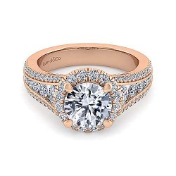 14K Rose Gold Round Halo Diamond Engagement Ring Surrey Vancouver Canada Langley Burnaby Richmond