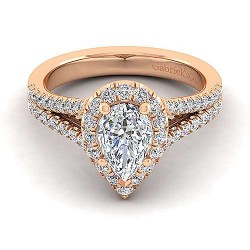 14K Rose Gold Pear Shape Halo Diamond Engagement Ring Surrey Vancouver Canada Langley Burnaby Richmond