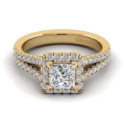 14K Yellow Gold Princess Halo Diamond Engagement Ring Surrey Vancouver Canada Langley Burnaby Richmond