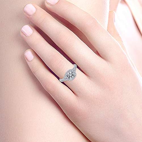 14K White Halo 14K White Gold Cushion Halo Round Diamond Engagement Ring Surrey Vancouver Canada Langley Burnaby Richmond