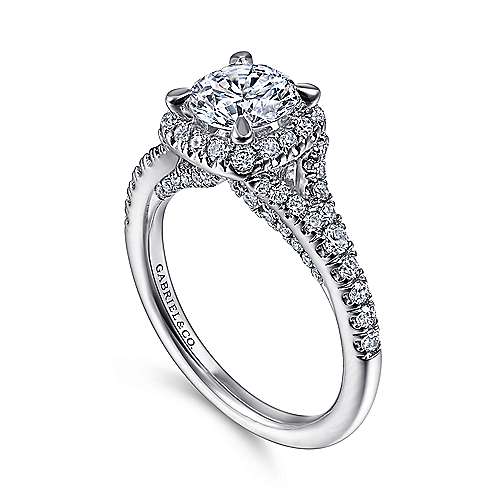 14K White Halo 14K White Gold Cushion Halo Round Diamond Engagement Ring Surrey Vancouver Canada Langley Burnaby Richmond