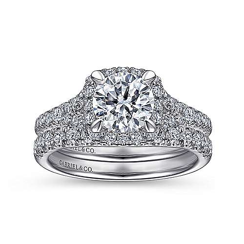 14K White Halo 14K White Gold Cushion Halo Round Diamond Engagement Ring Surrey Vancouver Canada Langley Burnaby Richmond