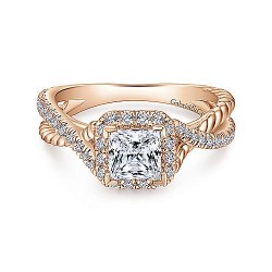 14K Rose Gold Princess Halo Diamond Engagement Ring Surrey Vancouver Canada Langley Burnaby Richmond