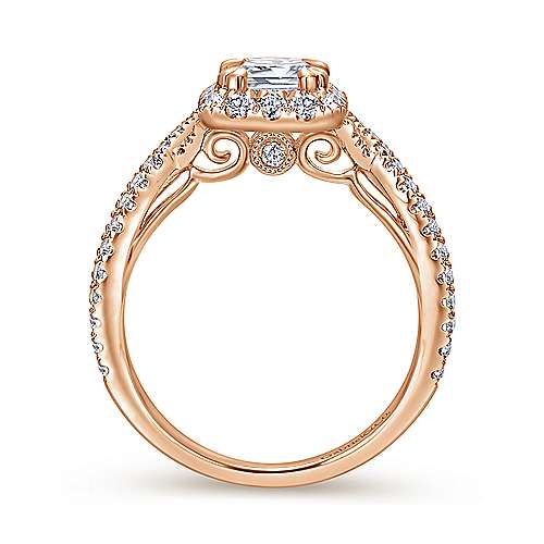 14K Rose Halo 14K Rose Gold Halo Emerald Cut Diamond Engagement Ring Surrey Vancouver Canada Langley Burnaby Richmond