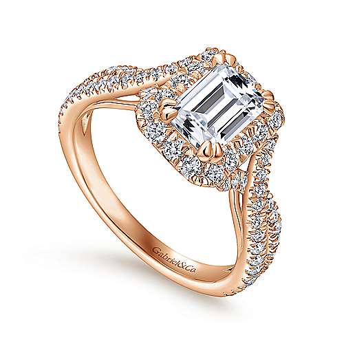 14K Rose Halo 14K Rose Gold Halo Emerald Cut Diamond Engagement Ring Surrey Vancouver Canada Langley Burnaby Richmond