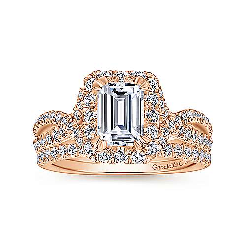 14K Rose Halo 14K Rose Gold Halo Emerald Cut Diamond Engagement Ring Surrey Vancouver Canada Langley Burnaby Richmond