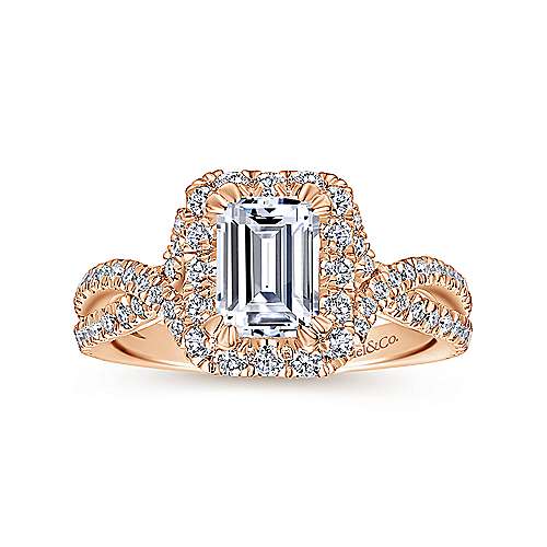 14K Rose Halo 14K Rose Gold Halo Emerald Cut Diamond Engagement Ring Surrey Vancouver Canada Langley Burnaby Richmond