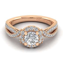 14K Rose Gold Round Halo Diamond Engagement Ring Surrey Vancouver Canada Langley Burnaby Richmond