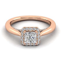 14K Rose Gold Princess Halo Diamond Engagement Ring Surrey Vancouver Canada Langley Burnaby Richmond