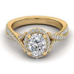 14K Yellow Gold Oval Halo Diamond Engagement Ring Surrey Vancouver Canada Langley Burnaby Richmond