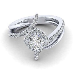 14K White Gold Cushion Halo Diamond Engagement Ring Surrey Vancouver Canada Langley Burnaby Richmond