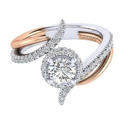 14K White-Rose Gold Round Halo Diamond Engagement Ring Surrey Vancouver Canada Langley Burnaby Richmond