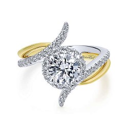 14K White-Yellow Gold Round Halo Diamond Engagement Ring Surrey Vancouver Canada Langley Burnaby Richmond