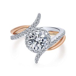 14K White-Rose Gold Round Halo Diamond Engagement Ring Surrey Vancouver Canada Langley Burnaby Richmond