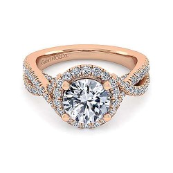 14K Rose Gold Round Halo Diamond Engagement Ring Surrey Vancouver Canada Langley Burnaby Richmond