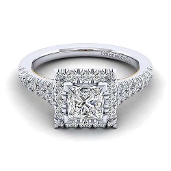 14K White-Yellow Gold Princess Halo Diamond Engagement Ring Surrey Vancouver Canada Langley Burnaby Richmond