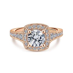 14K Rose Gold Cushion Halo Round Diamond Engagement Ring Surrey Vancouver Canada Langley Burnaby Richmond