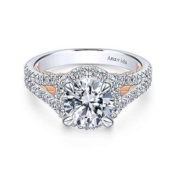 18K White-Rose Gold Round Halo Diamond Engagement Ring Surrey Vancouver Canada Langley Burnaby Richmond