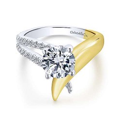 14K White-Yellow Gold Round Diamond Engagement Ring Surrey Vancouver Canada Langley Burnaby Richmond